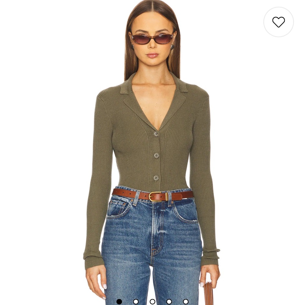 Olive Green Ribbed Button-Up Cardigan
